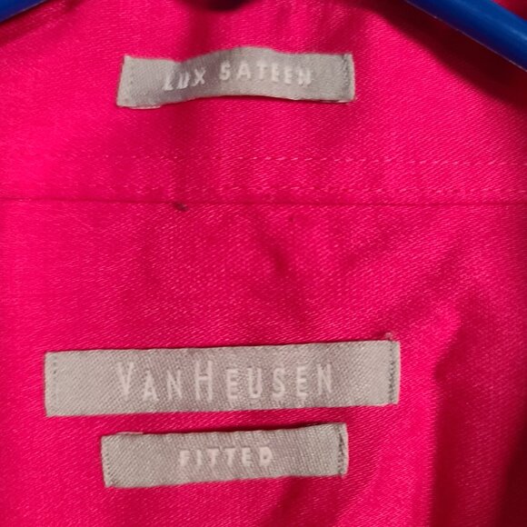 Van Heusen Men's Dress Shirt Fitted Lux Sateen Button Down Collar Hot Pink 15.5 - Picture 6 of 12